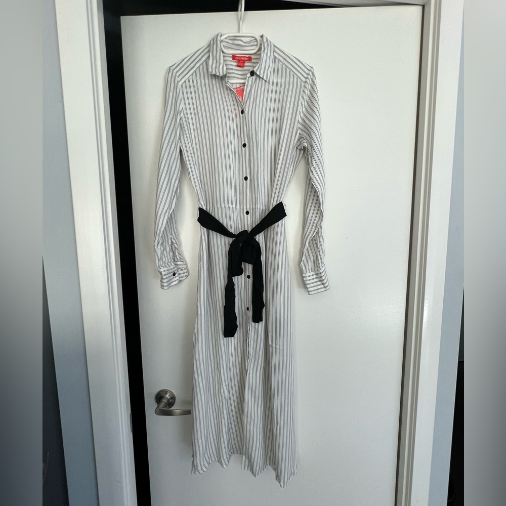 Chic Joe Fresh Black & White Striped Dress with Belt - Size S/P